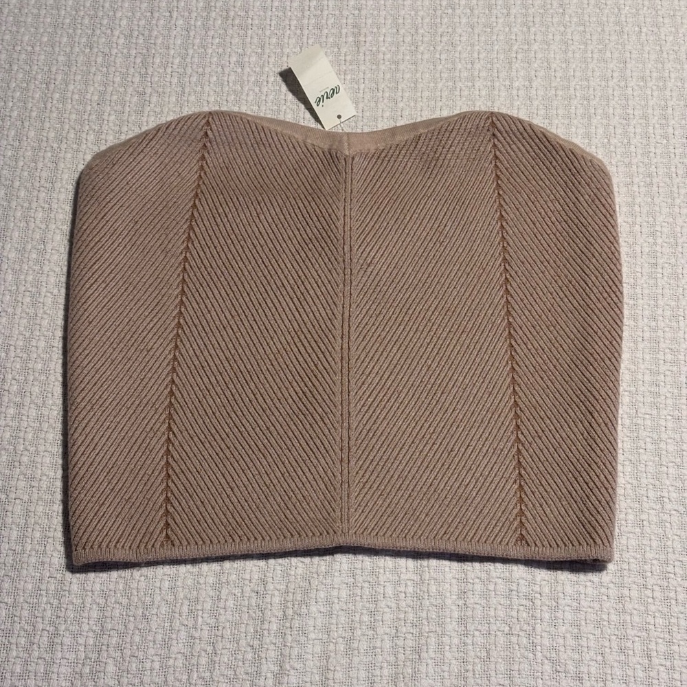 Aerie Beige Tan Sweetheart Strapless Tube Top Sweater Bustier Large NWT
